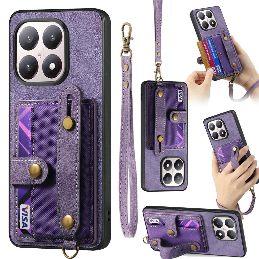 For Xiaomi 15T Case Wristband Kickstand PU Leather Retro Back Cover Card Holder