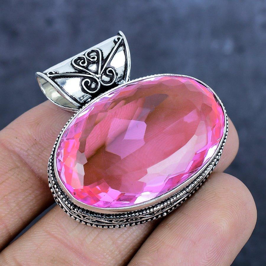 Pink Kunzite Handmade 925 Sterling Silver Jewelry Pendant 1.58" G5M05