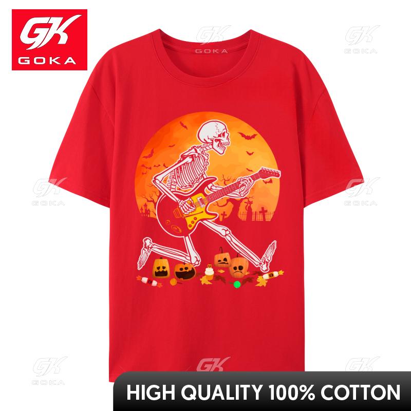 Skeleton Playing Bass Guitar Halloween T Shirt Normal Fall Retro Funny Pure Cotton Camisa Unisexs Tshirts Funny Clothing S