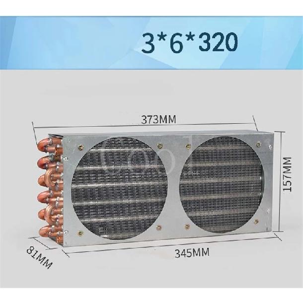 264mmx150mmx60mm Double Air Outlet Condenser Evaporator Water-cooled Finned Copper Tube Radiator Heat Sink Instrument Cooler
