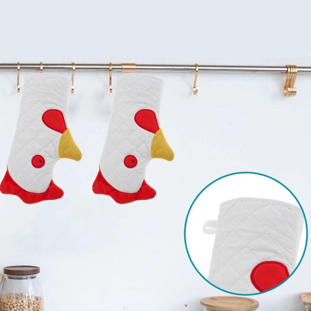 Heat Resistant Rooster Trim Oven Mitts Cotton Lined Kitchen Gloves Microwave Mitts  Cooking