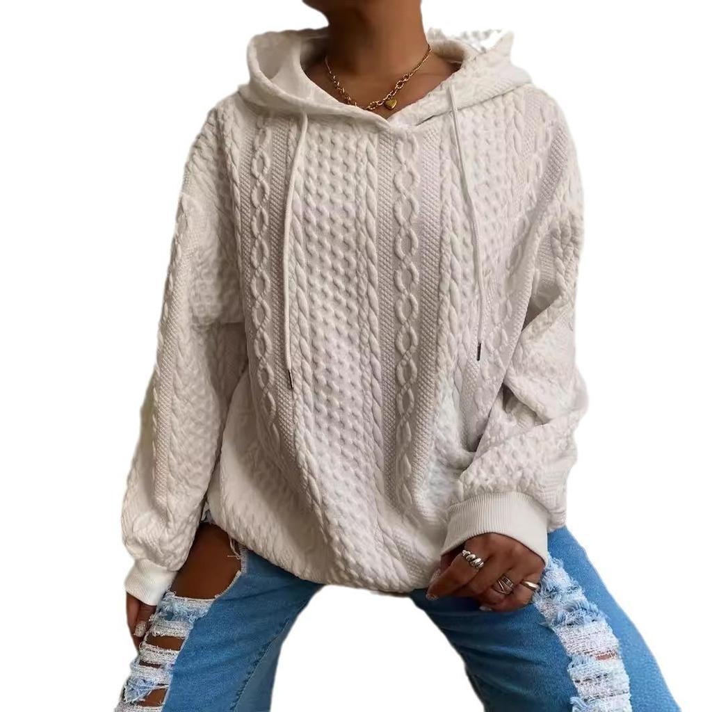 European & American Style Women's Casual Jacquard Hooded Knitted Sweatshirt