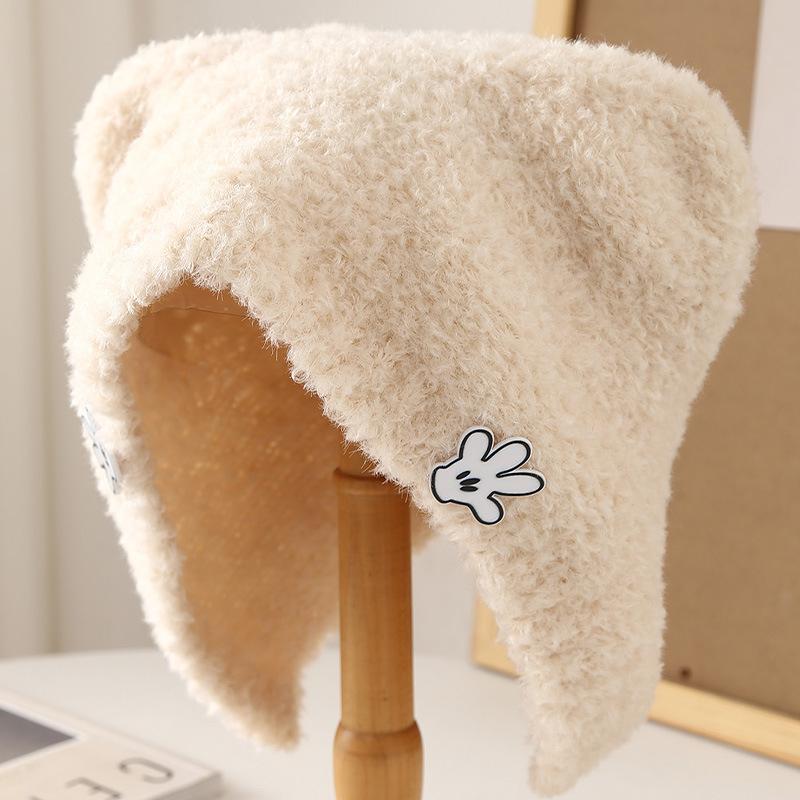 Autumn and Winter Cute Little Hand Imitation Rabbit Plush Versatile Face Small Warm Knitted Hat Simple Small Ear Ear Protection Hat