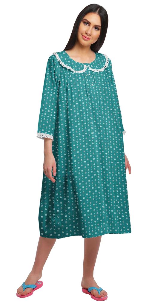 Moomaya Damen Nachthemd mit Print, knielang, Baumwolle, kurzes Nachthemd