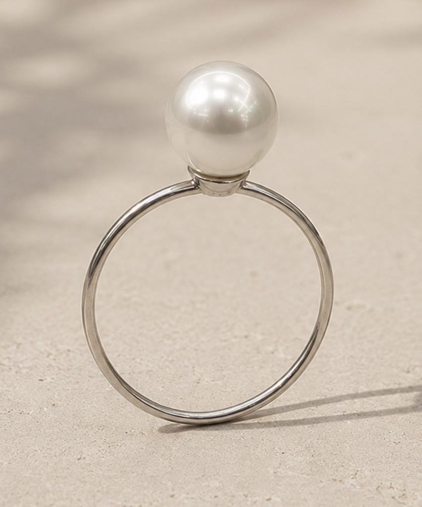 Helene Jewelry 925 Silver Swarovski 9Mm Pearl Miss Ring Silver Thread Ring (Type A)