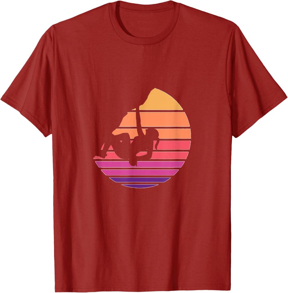 Rock Climbing Sunset Retro Vintage Graphic Tee Men Women Cotton Short Sleeve TShirt Outdoor Sports