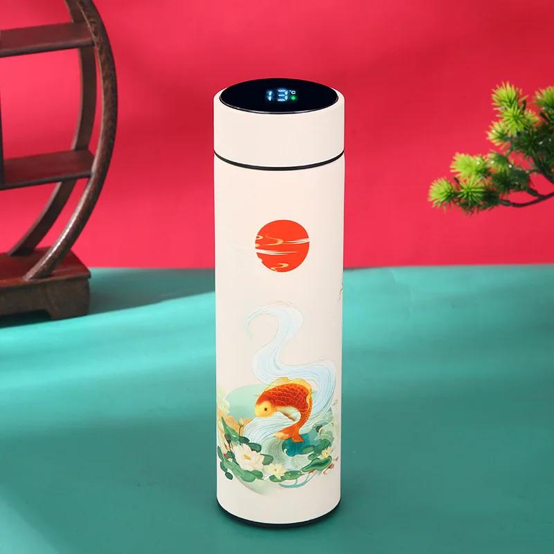 Portable Thermos Bottle Coffee Tea Mug Chinese Style Smart Temperature Display Vacuum Flask Water Bottle With Filter Thermos Cup