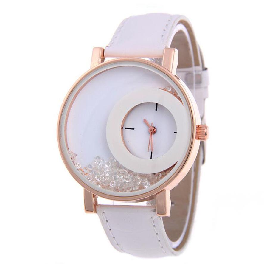 Funny Watch  Rhinestone Designed Round Dial Adjustable Faux Leather Strap Analog Quartz Special Lady Watches AVE