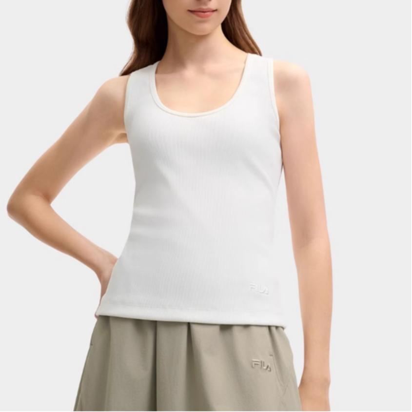 Fila Original Fashion Casual Simple Knit Sleeveless Vest Women Tops Cloud-White F51W529103F-WT