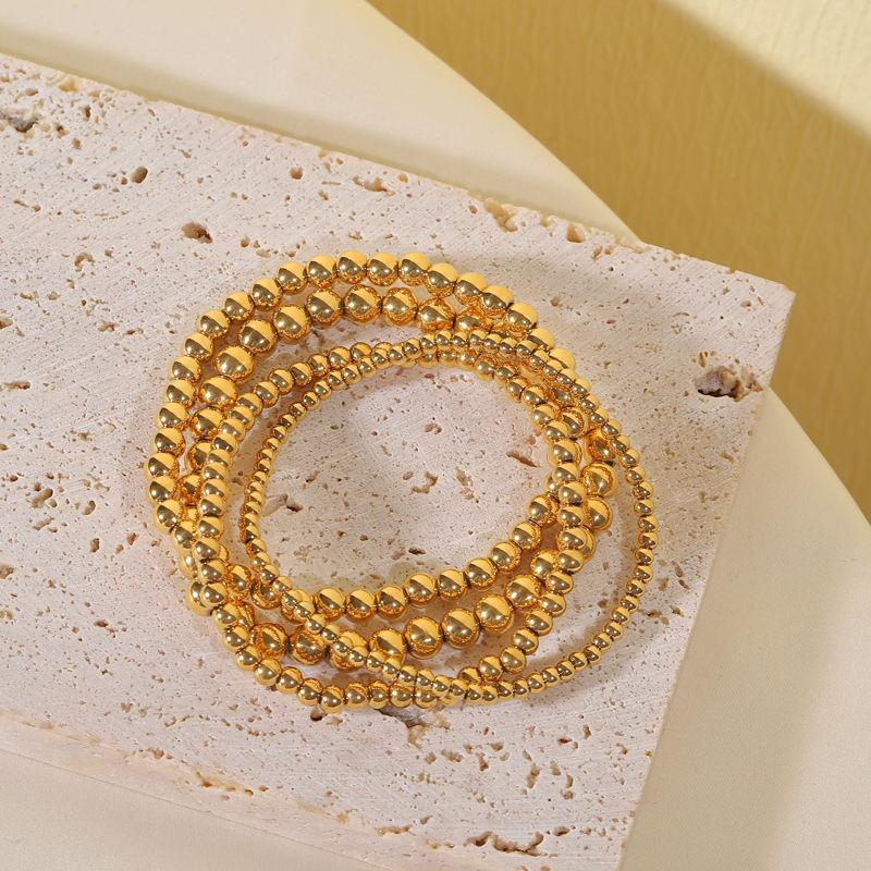RTS 2 4 6 10mm 18K Gold Plated Stainless Steel PVD Golden Beaded Bracelet Elastic Waterproof Bracelet for Multiple Layer Wearing