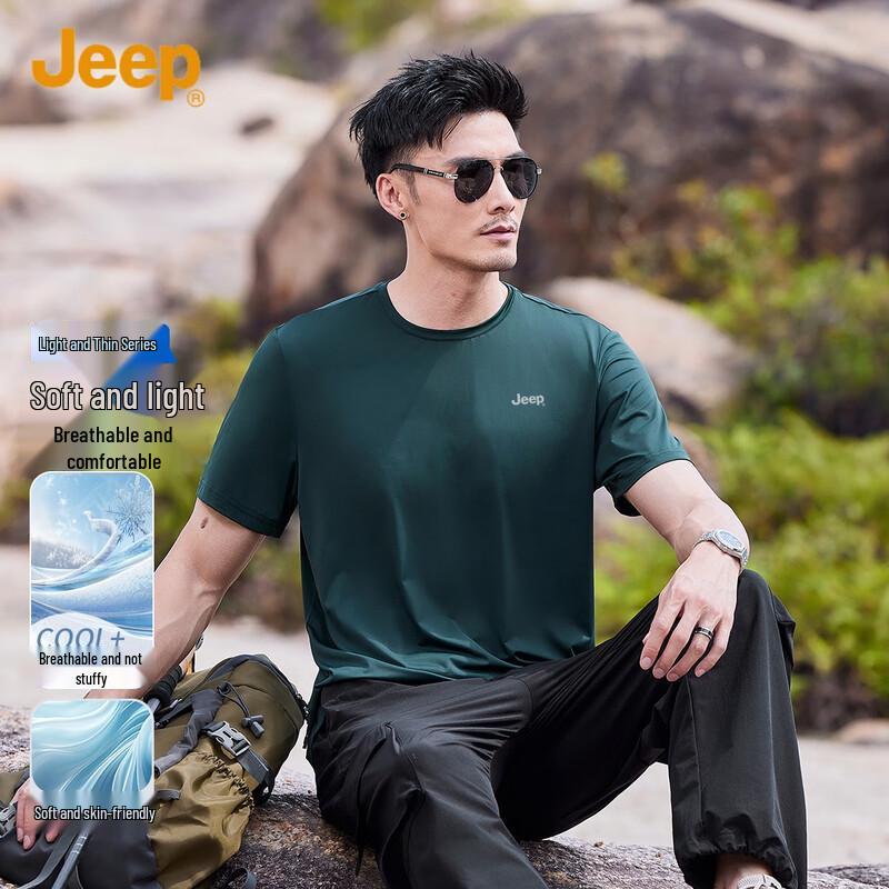 JEEP Men s Ice Silk Short Sleeve Round Neck T-Shirt M