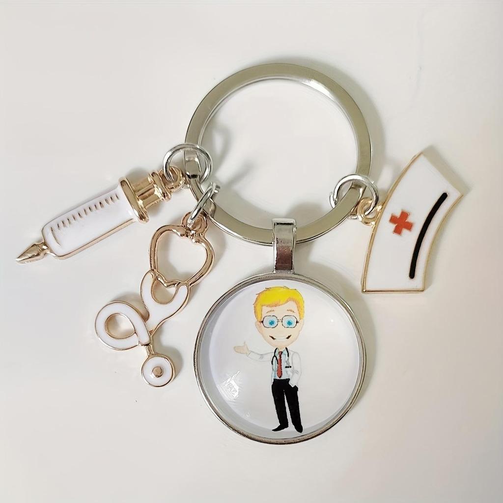 Syringe & Stethoscope Nurse Cap Keychain - Doctor/Nurse Gift