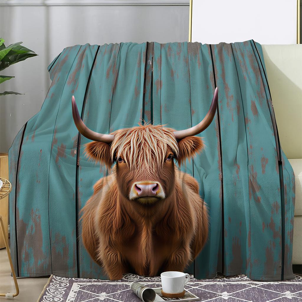 1pc Sdoo Highland Cow Plaid Flannel Throw Blanket - Soft Warm All-Season Cozy Blanket for Sofa Bed Car Office Camping Travel, Vi