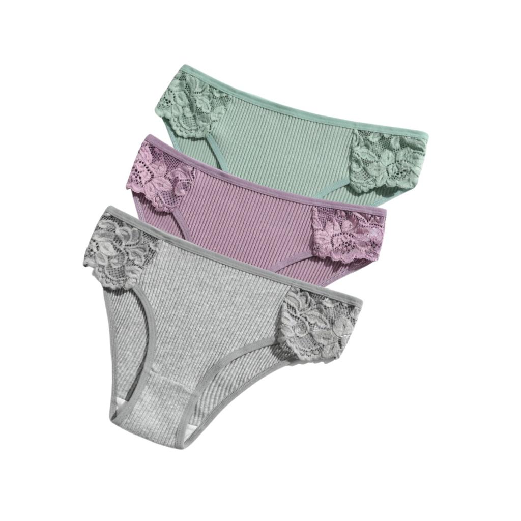 3Pcs/set Women Cotton Panties Low-Rise Underwear Patchwork Lace Briefs Female Soft Underpants Sexy Lingerie S-XL