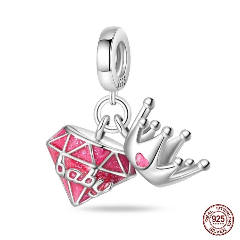 100% Copper Fashion Pink Princess Skirt Bag Lipstick Charms Beads Fit Original Bracelets Diy Jewelry Gifts