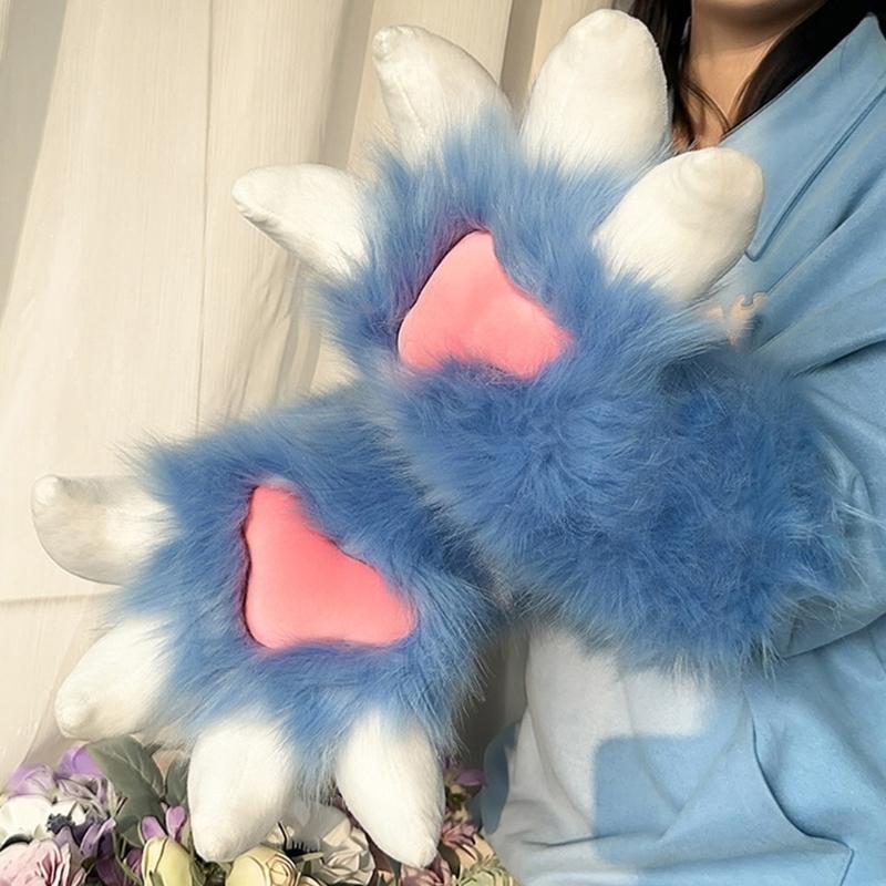 Faux Furs Plush Cats Claw Gloves Fursuit Animal Foxes Paws Mittens Halloween Cosplay Costume Accessories Adult Kids