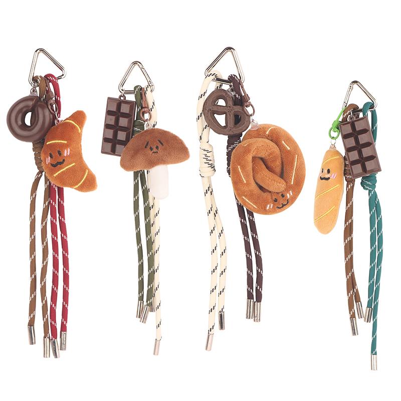 Fun Cartoon Bread Plush Keychain Y2K Trendy Braided Rope Lanyard Keyring Car Key Holder Bag Pendant Backpack Hanging Decoration