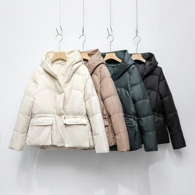 Feather Women's Solid Color Hooded Women's Down Jacket Thickened Short Large Pocket Bread Jacket