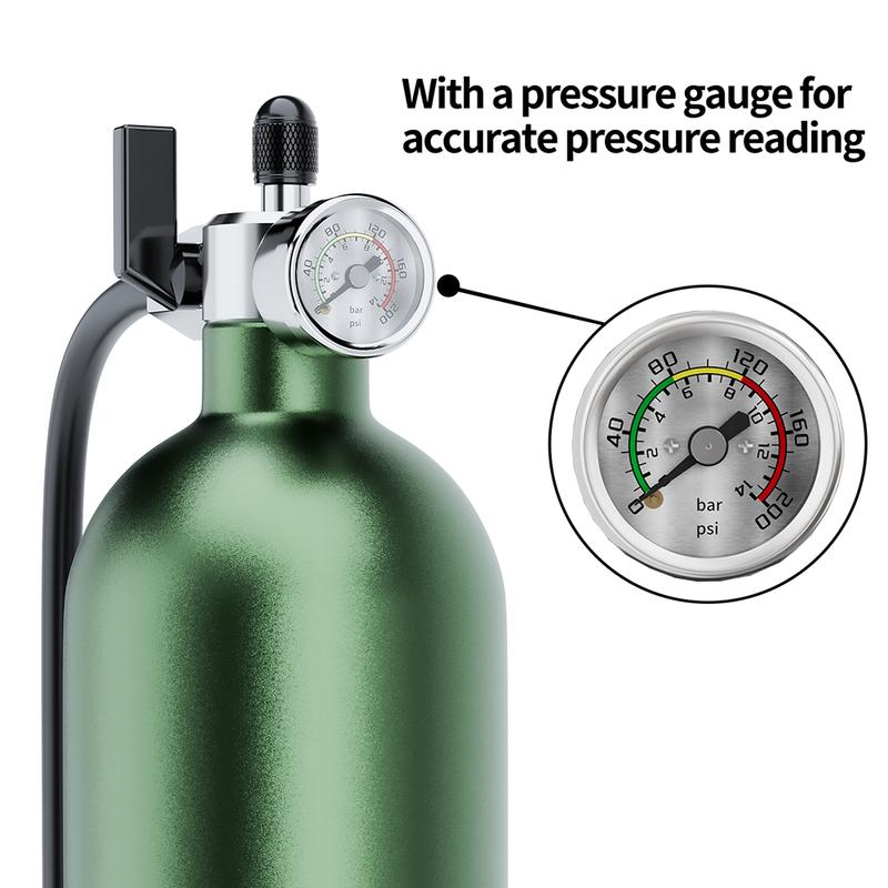 Ctrepower 1.3L Inflator Tyre Air bottle Tire Booster With Valve Gas Cylinder Clear Pressure Gauge For Bike Vacuum Tubeless Tire
