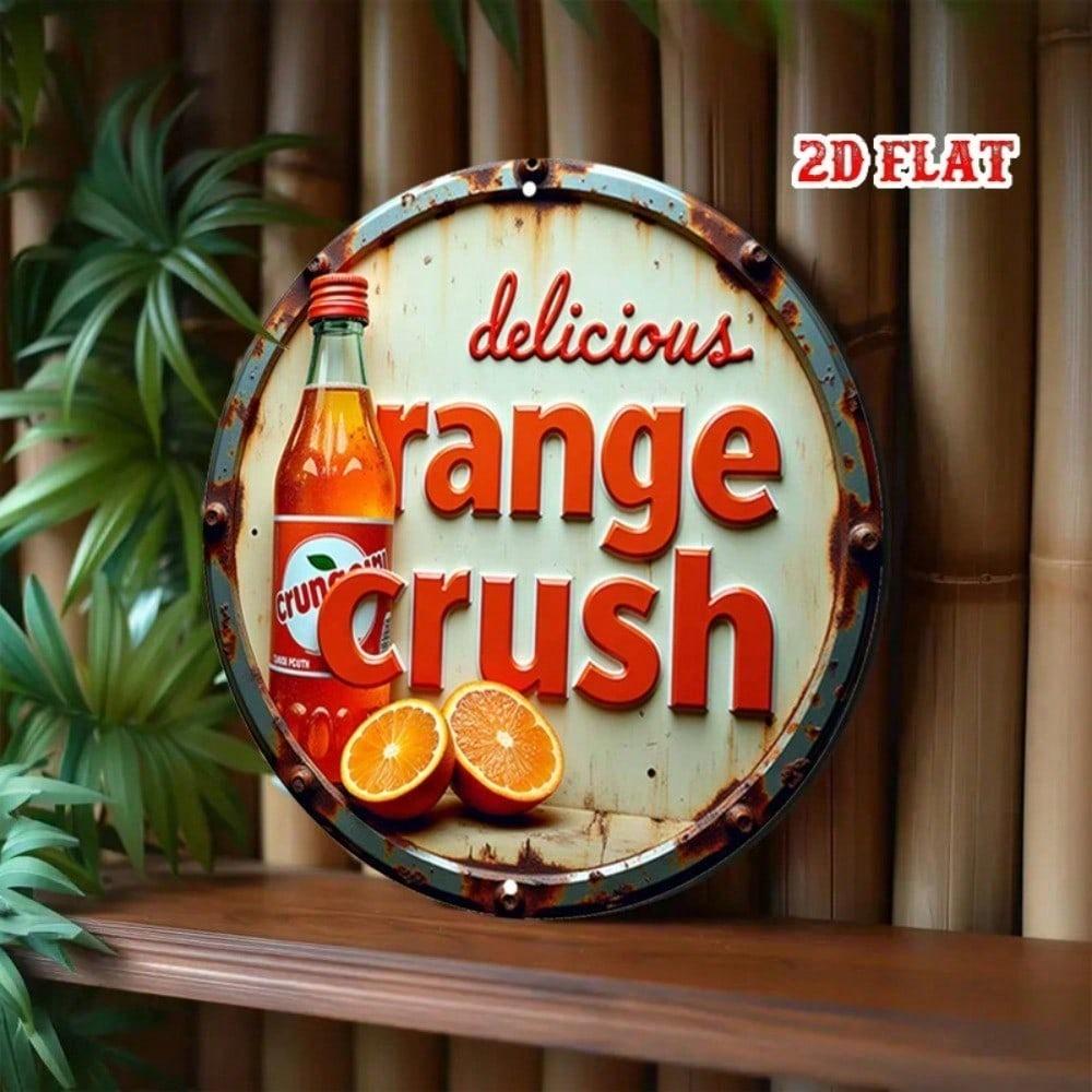 Vintage Orange Crush Round Metal Sign Retro Aluminum Wall Decor for Garage Man Cave Bar Cafe Kitchen