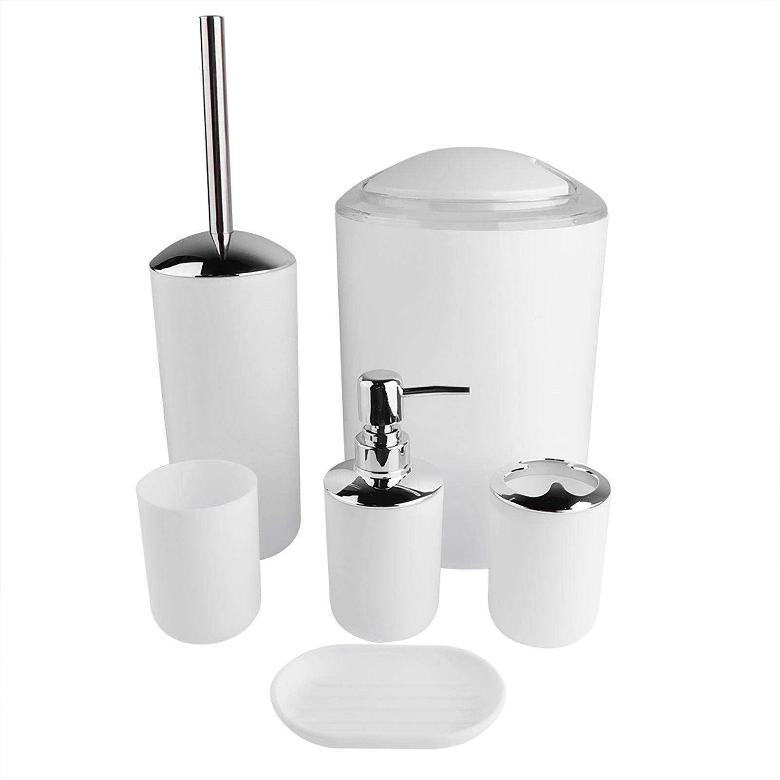 6pcs set Bathroom Accessories Set  Toothbrush Holder,Trash Can,Soap Dispenser (White) bianco