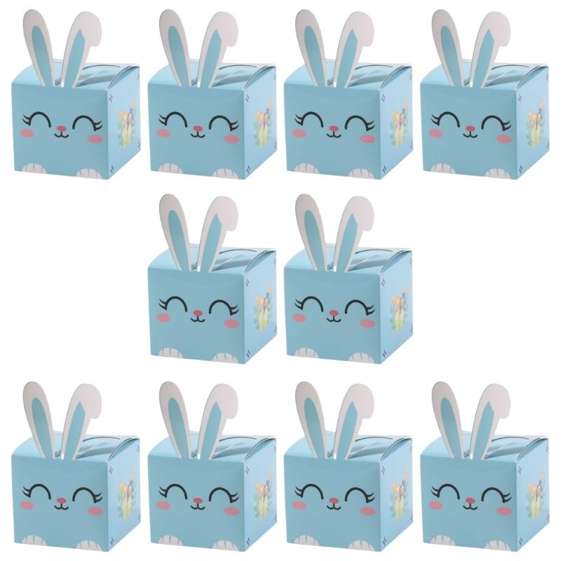 10pcs Sophisticated Easter Rabbit Ears Cardboard Gift Boxes Candy Holders For Holiday Cookie And School Party Supplies