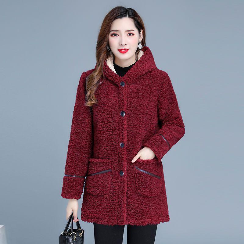 

Женское зимнее теплое пальто, модная осенняя куртка из толстого бархата для женщин среднего возраста, толстая куртка с капюшоном, женская на пуговицах XXXXXL красный