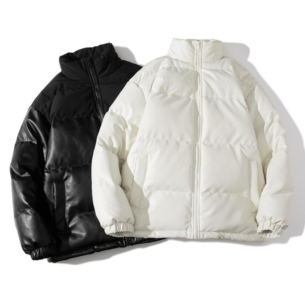 cotton-padded coat men's thickened winter coat stand-up collar trendy brand splicing versatile leather cotton-padded jacket handsome student