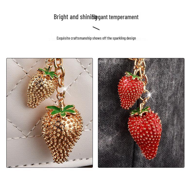 Strawberry Fruit Alloy Keychain: Cute Car Keyring & Bag Charm for Ladies