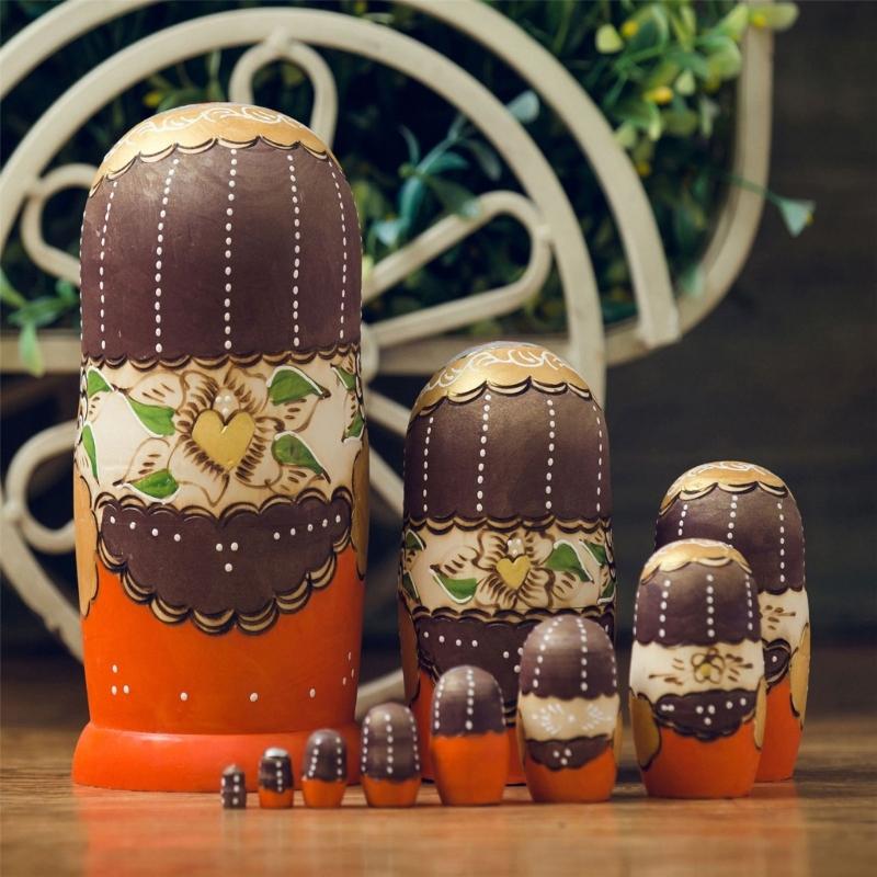 Collectible Russian Nesting Dolls 10pcs Wood Matryoshka Babushka Set Handpaint Stacking Doll Folk Arts Festival Ornament