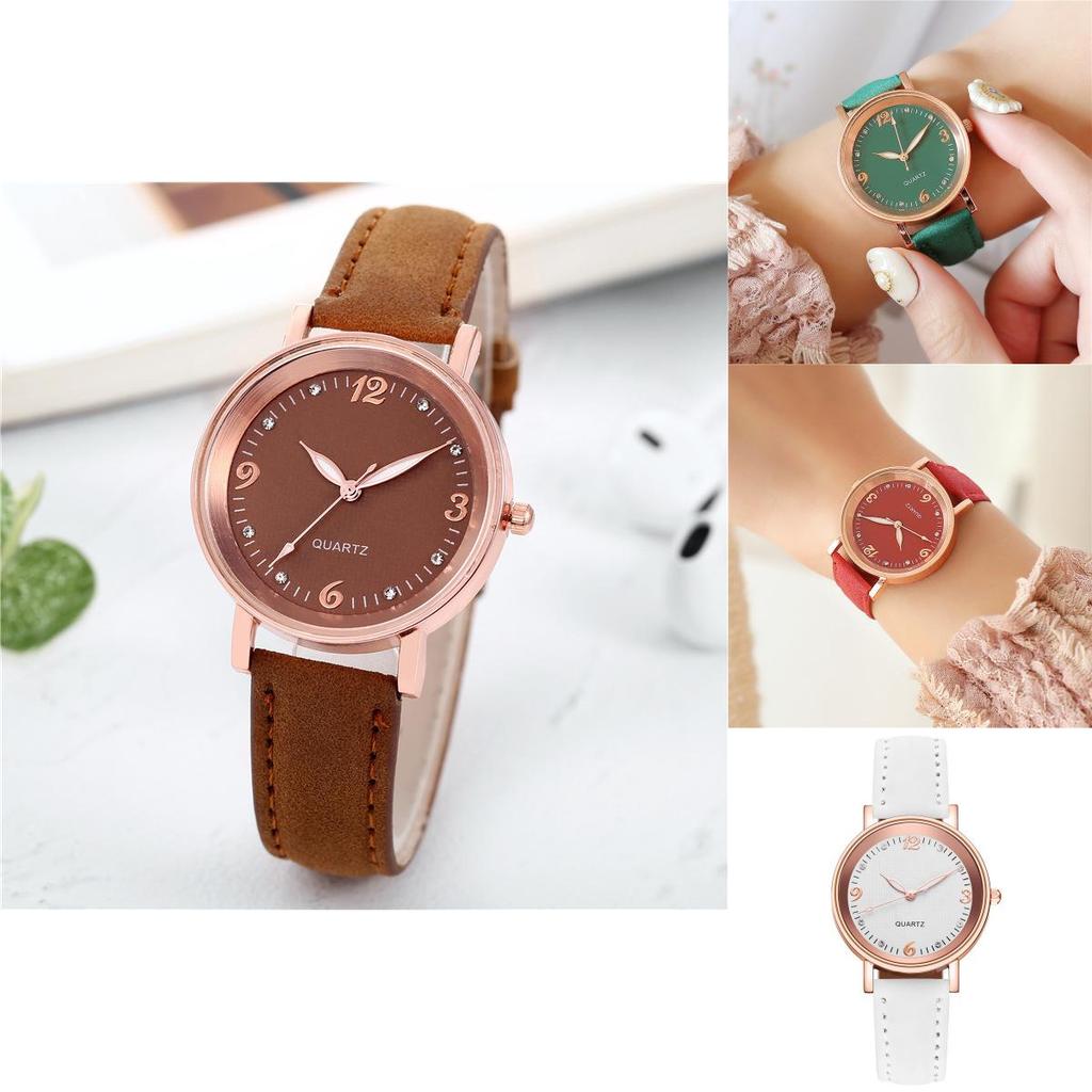 Fashionable Ladies' Quartz Watch With Decorative Night Light And Leather Strap
