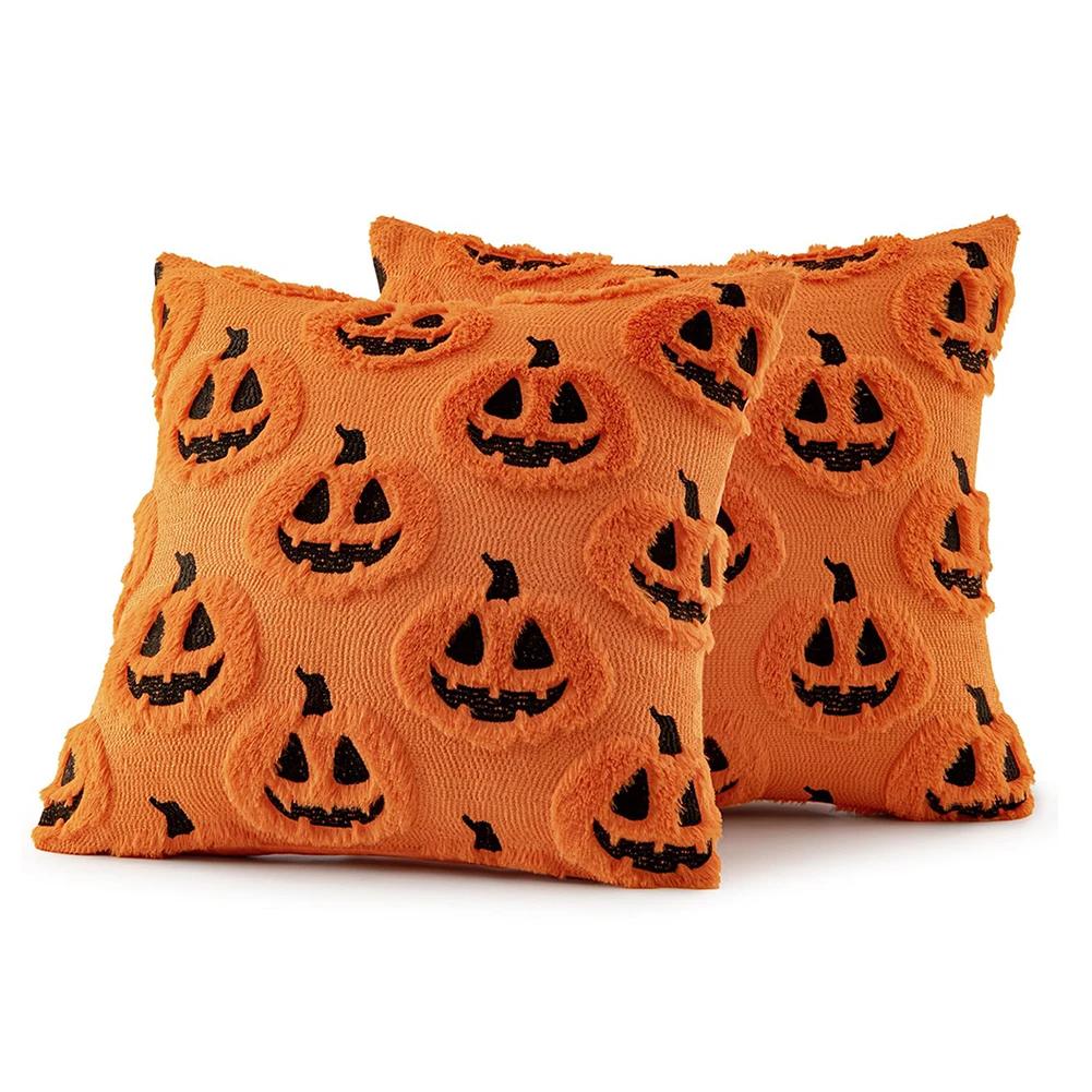 1/2PCS Halloween Ghost Pumpkin Pillowcase Washable Plush Soft Cushion Cover Comfortable Pillow Cover for Sofa Bedroom Home Decor
