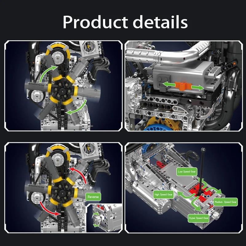Mould King 10214 Technical Car Engine Toys The Motorized Rotary Piston Engine Building Block Brick Set Kids Christmas Gift