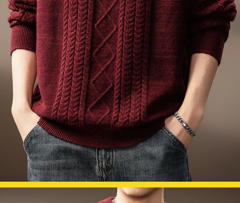 Luxury Cable Knit Round Neck Pullover for Men - Trendy Autumn/Winter Loose Fit Sweater