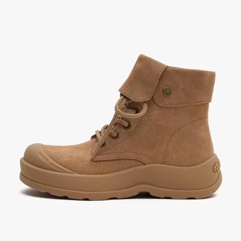 

2024 Обувь Женская На шнуровке Женские Ботинки Зимние Круглый Носок Замша Однотонные Короткий Голенище Низкий Каблук Женские Ботинки Zapatos De Mujer 40 коричневый