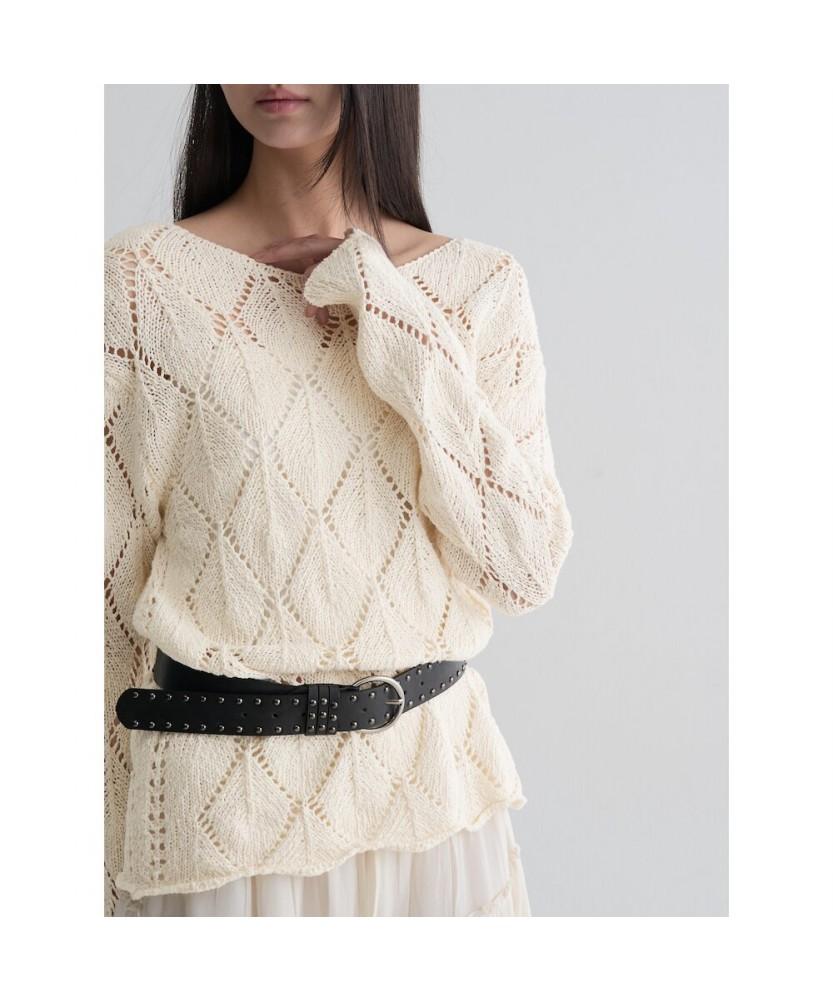 8SECONDS Crochet Long Sleeve Pullover Beige