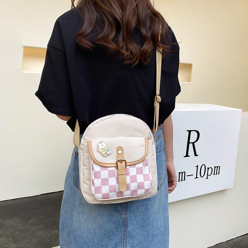 Women's Bag Plaid Nylon Cloth Small Square Bag New Women's Bag Trend Sweet Contrasting Color Shoulder Messenger Bag