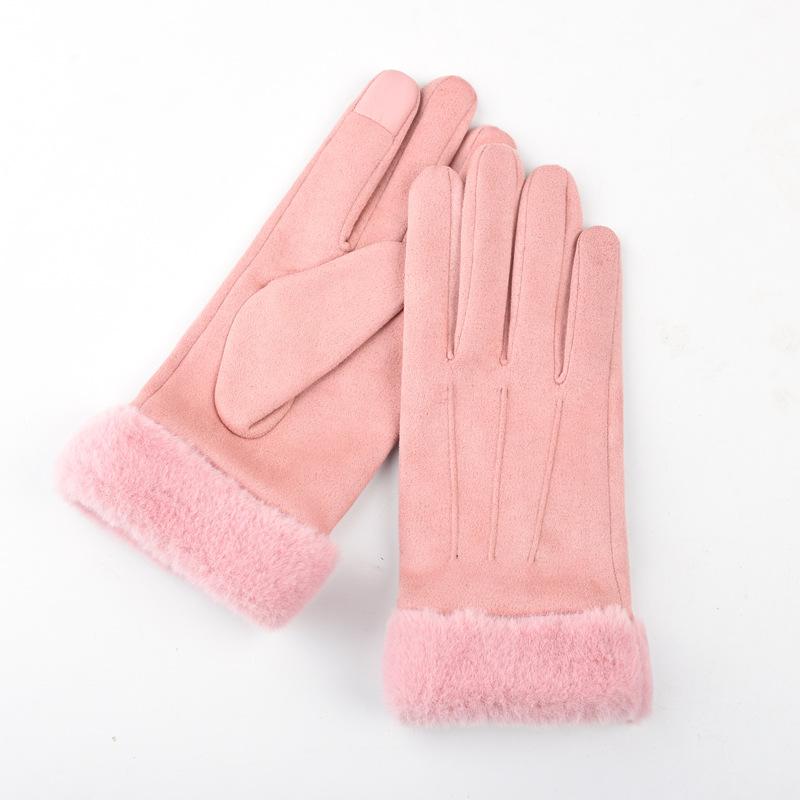 Winter gloves women's warm fleece thickened cute non-slip, windproof and cold-proof cycling electric car gloves