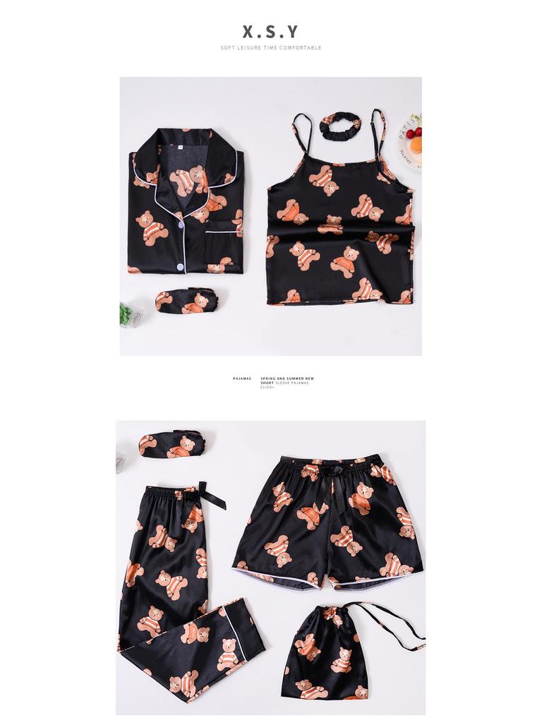 Dětské celoroční nositelné hedvábné pruhované pyžamo 7dílná sada