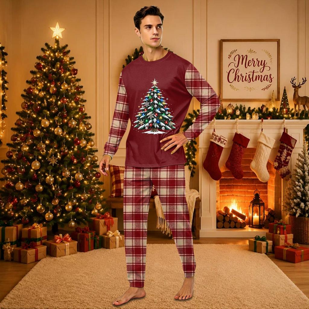 Christmas Print Long Sleeve Pants Family Matching Pajama Set Loungewear for Adults and Kids