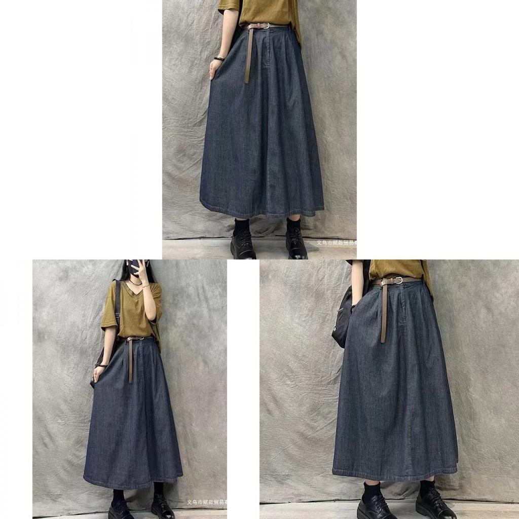 Cotton Blend High Waist Vintage Long Skirt For Women Spring Summer Casual Wear