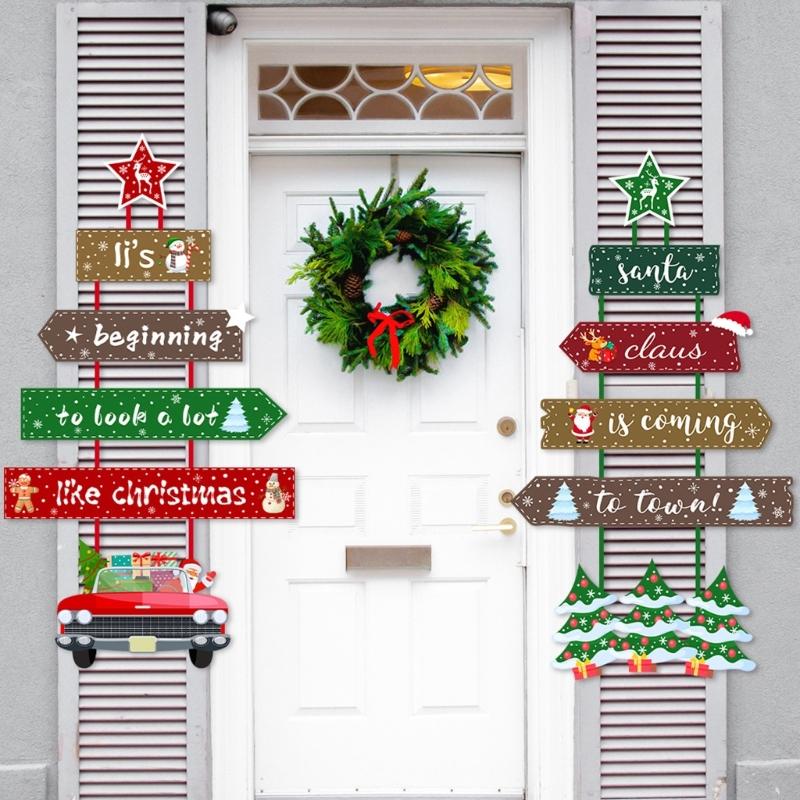 Reusable Holiday Door Hanger Santa Design Christmas Celebration Paper Decors