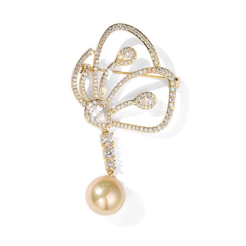 Bo Xin Yun Luxury Korean Copper Zirconia Butterfly Pearl Brooch Pin - Elegant Coat Accessory Gift Corsage