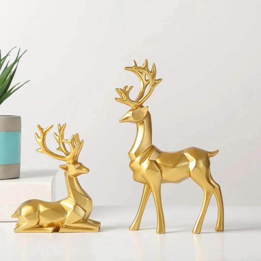 2Pcs Modern Deer Desktop Ornament Creative Elk Figurine Resin Reindeer Sculpture Desktop Ornament