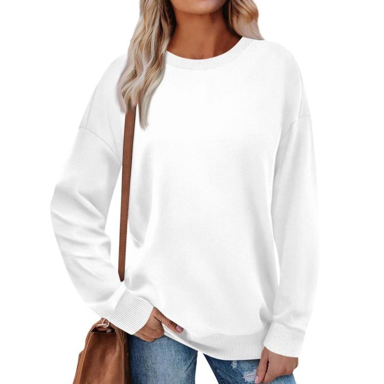Loose Long Sleeve Pullover Sweatshirt Women Solid Color Round Neck Top Fashion