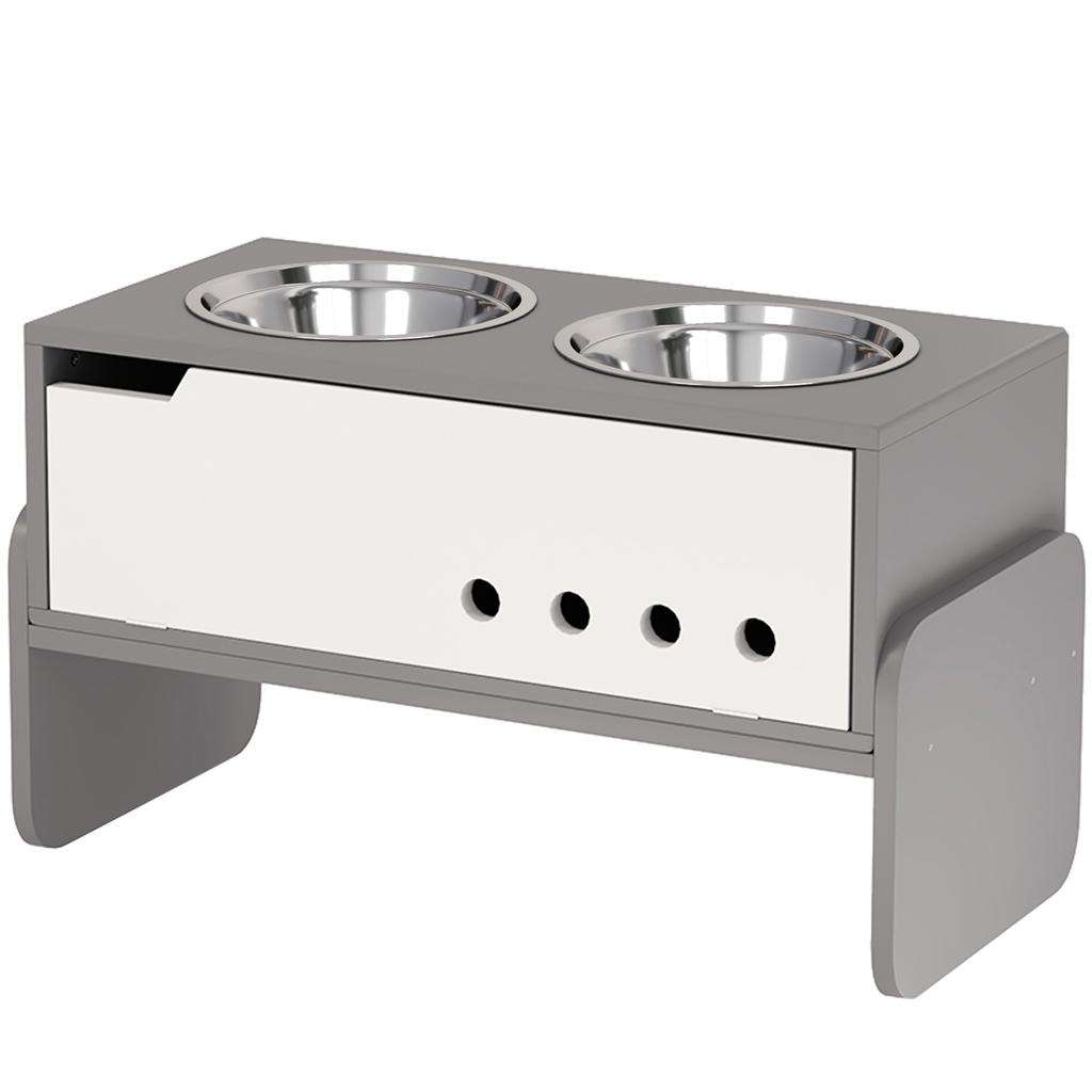 3 Height Adjustable Raised Dog Bowls, Dog Feeding Storage Station W/ Slow Feeder Mat, 2 Stainless Steel Bowls