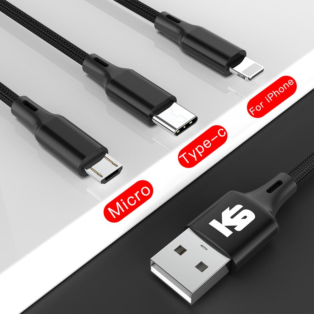 QUEED USB-kábel 3 az 1-ben mobiltelefonokhoz, C típusú micro USB-vel az iPhone gyors töltéséhez