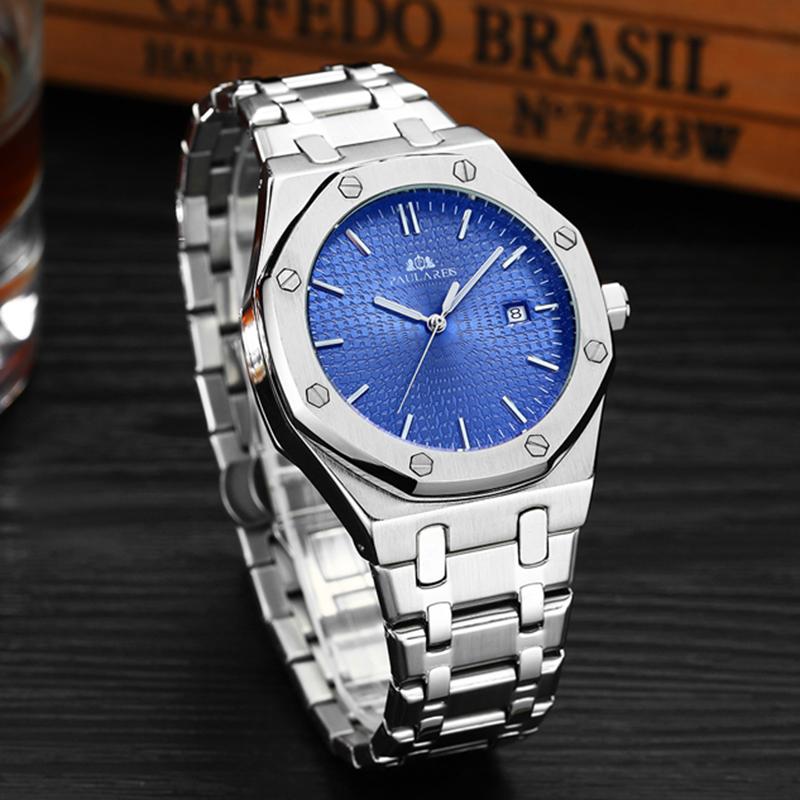 Paulareis Automatische Selbstaufzug Mechanisch Edelstahlarmband Einfach Business Blau Roségold Gelbgold Datum Herrenuhr AP01