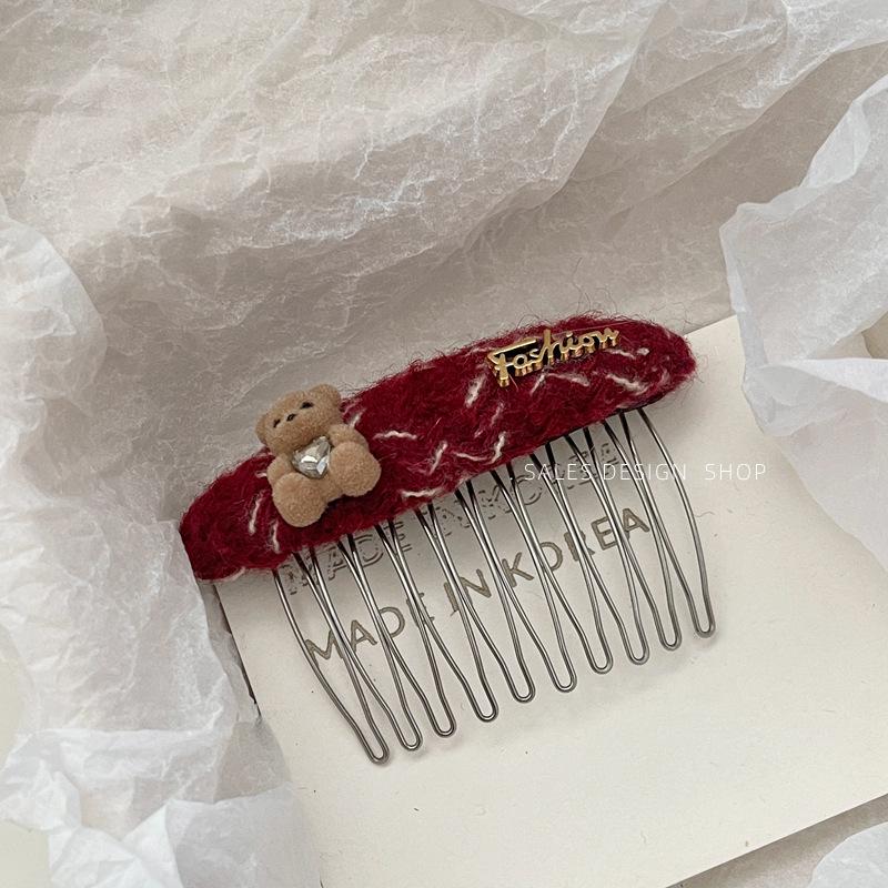 Red Prosperity Fabric Hairpin: Versatile High Skull Top Comb & Bangs Clip for New Year Atmosphere