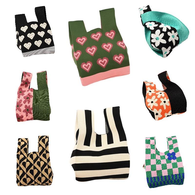 Bolso de Muñeca Tejido de Moda Con Combinación de Colores Audaz Para Mujer